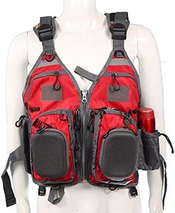 JKSPORTS Fly Fishing Vest Fishing Safety Life Jacket for Swimming Sailing Boating Kayak Floating Multifunction Breathable Backpack for Men and Women Kayak Vest Swim Vest (Red and Black,with Foam)