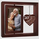 50th Golden Anniversary Wedding Gifts for Her/Him, 4x6 Rotating Wedding Photo Frame, Romantic Anniversary Wedding Gifts for Couples Wife/Husband，Sturdy Wood