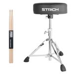 STRICH Drum Throne, Height Adjustable Padded Seat Drum Stool, Heavy Duty Swivel Drum Chair, Double Braced Padded Stool with 5A Drumsticks, SDB-20