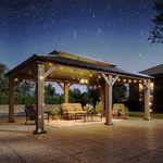 Aoxun 12' x 20' Outdoor Wood Gazebo, Hardtop Gazebo Permanent Wooden Pavilion with Galvanized Steel Double Roof, and LED Outdoor Waterproof Hanging Lights, for Patio, Garden, Deck, Cedar Wood