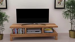 THANGLALA Sheesham Wood TV Entertainment Stand with Shelf Storage | Wooden Floor-Standing Unit Cabinet Furniture for Living Room, Bedroom and Home (Honey Finish)