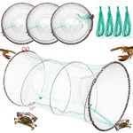 4 Pack Fishing Bait Trap Crab Trap Minnow Trap Crawfish Trap Lobster Trap Crayfish Shrimp Trap Net Portable Collapsible Fishing Traps with 49 Ft Rope Folded Fishing Accessories, 12 x 24 Inch (White)