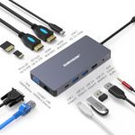 USB C Hub Docking Station SUMVISION 100W (12 in 1) 4K HDMI Adapter Splitter Dual Triple Monitors Dock Stations Audio Gigabit LAN Card Reader for iPad iPhone Samsung DEX and more (FREE UK TECH SUPPORT)