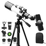 Telescope for Adults & Kids, 70mm Aperture 400mm Multi-Coated Mount Astronomical Telescope, Portable Tripod, Phone Adapter, Astronomy Gift for Kids and Beginners (White) (Black)