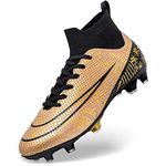 DimaiGlobal Football Boots Men's High-Top Spikes Outdoor Astro Turf Trainers Boys Cleats Professional Competition Athletics Sneakers Teenager Breathable Soccer Shoes Unisex 6UK Gold