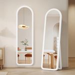 LVSOMT Solid Wood Full Length Mirror, Arch Full Body Mirror, Arched Standing Floor Mirror with Wooden Frame, Stand Up or Wall-Mounted, Dressing Mirror for Bedroom Living Room, White 63"×18"