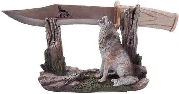 Decorative Wolf Knife with Faux Tree and Wolf Stand, Freestanding Decoration, Rustic Cabin Décor, 10 Inches