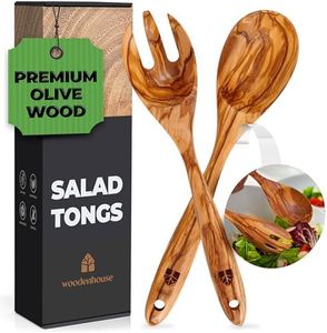 Salad Tongs for Serving, Spoon Salad Utensils Set from Olive Wood, 12 inches Wooden Fork and Spoon for Mixing, Tossing & Cooking