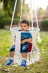 Patiofy Baby Swing || Jhula For Kids || Swing For Kids For Home || Swing For Baby Kids || Suitable For 1 To 5 Years Babies & Kids || Polyester Rope Swing With Cushion Round Shape (White), 20 Cm