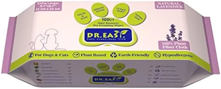 DR.EASY Odor Remover Pet Grooming Wipes 100Ct Lavender Plant Based Ingredients for Paws,Body,Nose &Bum Cleaning,Remove Dirt,Dander & Excess Hair with Soft and Thick Wipes,No Artificial Fragrance