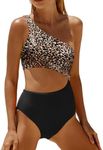 Yonique Women's One Piece Bathing Suit One Shoulder Swimsuit Cutout Swimwear Monokini, Leopard and Black, X-Large