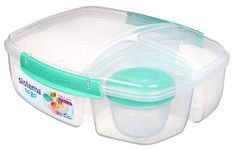 Sistema To Go Triple Split Lunch Box with Yoghurt Pot | 2L Air-Tight and Stackable Food Storage Container | BPA-Free | Minty Teal