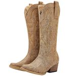 HISEA Rollda Cowboy Boots Women Western Boots Cowgirl Boots Ladies Pointy Toe Fashion Boots, Tan, 11