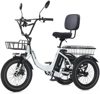 NARRAK Electric Tricycle for Adults,Fat Tire Folding Electric Trike,3 Wheels Electric Bicycle Bikes, Peak 1100W Step-Thru Etrike with Removable Battery and Large Basket