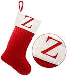 ZOEA 20 Inches Christmas Stockings with Initials, Large Embroidered Letter Knit Christmas Stocking for Family Holiday Decorations and Xmas Gift (Z, Red)