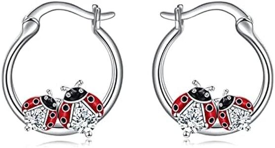 CRMAD Bulldog/Hummingbird/Ladybug/Cat/Sloth Earrings for Women Sterling Silver Animals Hoop Earrings for Girls, 38MM, Sterling Silver, Cubic Zirconia