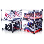 The Crystal Bauxx Clear Shoe Display Case - 13.8 x 10.6 x 8.1 Inches - Set of 4 - Acrylic Sneaker Display Case with Aluminum Frame and Mirrored Bottom - Stackable Organizer Boxes for Heels, Lego, Collectibles