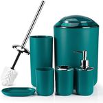 Otostar Bathroom Accessories Set 6 Piece Housewarming Gifts Set Plastic Bathroom Accessory Set Includes Toothbrush Holder Soap Dispenser Tumbler Soap Dish Toilet Brush Holder Trash Can (Dark Green)