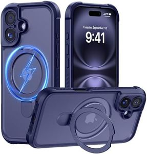 MOCCA Design for iPhone 16 Case with Magnetic Invisible Stand [Full Camera Protection] [Compatible with Magsafe] Military Drop Shockproof Translucent Matte Phone Case Cover 6.1",Deep Blue