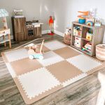 Extra Thick Baby Play Mat Tiles Non-Toxic Foam Floor Puzzle Mat Extra Large Interlocking Activity Playmat for Infants Toddlers Kids Crawling Tummy Time 74x74 Inches (Beige/White)
