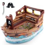 Goplus Inflatable Pirate Ship, Blow up Playscape with Built in Motor, Inflatable Toy Sword & Pirate Hat,Kids Toddlers Playhouse for Indoor Outdoor Backyard