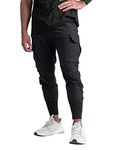 DIOTSR Mens High Ribbed Cargo Workout Jogger Pants Slim Fit Running Gym Sweatpants for Men with Zipper Pockets (Black Large)