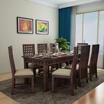 WOODLAB Furniture Sheesham Wood 8 Seater Dining Table with Cushioned Chairs Wooden Dining Table for Living Room Home (Walnut Finish)