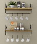 Godimerhea Floating Shelves Wall Mount Set of 2, Rustic Storage Wall Shelves with Removable Hooks for Bathroom Kitchen Bedroom Laundry Room Coffee Bar