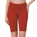 SOIE Women's Mid Rise Soft Polyamide Spandex Knee Length Cycling Shorts, Rust, L