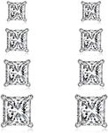 4 Pairs 925 Sterling Silver Princess Cut Cubic Zirconia Stud Earrings Set | Small Cartilage CZ Hypoallergenic Tragus Piercing Earrings for Women Men Girls Kids 3mm 4mm 5mm 6mm, Metal, Cubic Zirconia