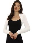 Allegra K Women's Crop Bolero Cotton Elegant Solid Color Long Sleeve Shrug White M