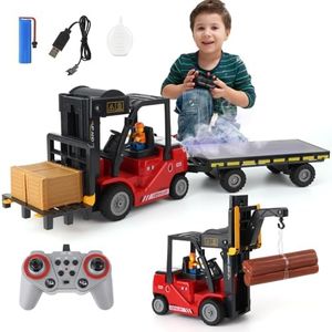 Mscredse Remote Control Forklift Cranes 11 Channel 2 Mode RC Forklift Truck with Spray Sound and Lights Construction Toys 2.4Ghz 1:24 Scale Truck Toy for Toddler Kids for 3-7 Boys and Girls (Red)
