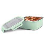 MILTON Cool Touch Square 1600 Stainless Steel Container, 1580 ml, Aqua Green, Microwave Safe, Food Grade, BPA Free, Refrigerator Safe