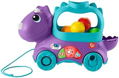 Fisher-Price Dinosaurio de Juguete de Arrastre con Bolas, Luces y Sonidos, para bebés +1 año, versión español + portugués + Italiano + inglés (HNR52)