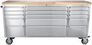 GarveeTech 15-Drawer Large Rolling Tool Chest, 72" Mobile Tool Storage Cabinet with Wheels and Wood Top, Stainless Steel Garage Tool Box Organizer with Anti-Slip Liner for Warehouse, Repair Shop