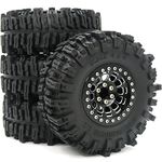 hobbysoul 2.2 Mud Slingers Tires 124mm & 2.2 Beadlock Wheels Black, 2.2 Tires & Wheels 12mm Hex Rims for Axial Capra Wraith/Traxxas TRX4 / Gen8 Everest gen 7 Pro, (4-Pack, Assembled)