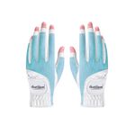 Scott Edward 1 Pair Open-finger Women's Golf Gloves 2 Pack Left Right Hand Lady Fingerless Golf Gloves PU and Microfiber Breathable Mesh Fabric Cool and Comfortable (Blue,21)