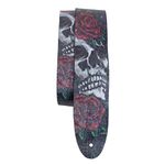 Perri's Leathers Ltd.- Guitar Strap- Direct To Leather- Skull And Rose- Adjustable - For Acoustic/Bass/Electric Guitars - Made in Canada (P25DTL-11039)
