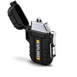 Electric Lighter Rechargeable USB C, Electronic Plasma Arc Lighter Waterproof and Windproof Weatherproof for Camping Hiking Survival, Portable Black Lighters Gifts for Men