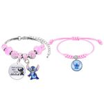 yumcute Bracelet for Girls Adjustable Rope Bracelets Just a girl who loves stch Pink Cartoon Jewellery for Daughter Sisters Friends Christmas Birthday Gift