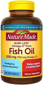 Nature Made Burp-Less Fish Oil 1200 mg One Per Day, 120 Softgels, Fish Oil Omega 3 Supplement For Heart Health