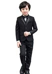 lontakids 5Pcs Boys Suit Black Tuxedo Blazer Vest Bowtie Set Kids Formal Suits for Wedding Party (8, Black)