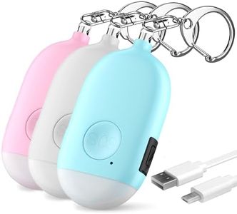 WETEN Rechargeable Personal Keychain Alarm – 3 Pack 130 dB Loud Self Defense Emergency Siren Song with LED Flashlight – SOS Safety Protection Alert Device Key Chain for Women by (Pink&Blue&White)