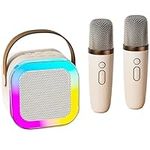 Kids Karaoke Machines with 2 Wireless Microphones, Portable Karaoke Machine with Bluetooth Speaker with LED Light/Voice Changer Mic/Gifts for Kids Boys Girls Families Birthday Party (Beige)