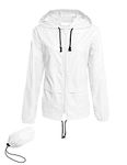 Avoogue Raincoat Women Lightweight Waterproof Rain Jackets Packable Outdoor Hooded Windbreaker, White, Medium