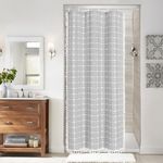 MitoVilla Grey Boho Small Stall Shower Curtain Set 36 x 72, Half Size Narrow Cotton Linen Fabric Shower Curtains for Farmhouse Bathroom Decor, Light Grey