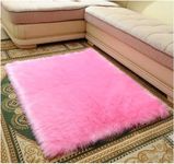 CUKA Faux Sheepskin Fur Area Rugs Round Fur Throw Rug Floor Mat Circular Carpet for Bedroom Soft Circle Kids Play Mat (2x3 feet, pink Faux Fur 5)