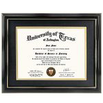 GraduationMall 8.5x11 Diploma Frame with Black over Gold Mat or Display 11x14 Certificate without Mat,Solid Wood & UV Protection Acrylic,Glossy Black Finish with Gold Trim