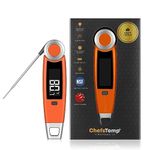 ChefsTemp Finaltouch X10 Instant Read Digital Meat Thermometer NSF Certified Waterproof Professional for Cooking Grilling BBQ Baking Candy Oil with Rotating Probe Backlit Display - Tangerine Tart