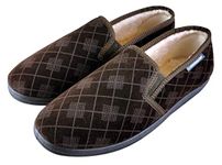 Dunlop - Mens Memory Foam Indoor Plush Lined Moccasin Style Plaid Slippers (12 US, Brown)
